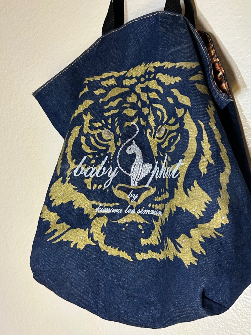 Babyphat Gold Tiger Denim Tote Bag